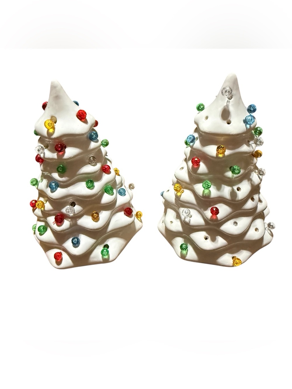 Mini Ceramic White Christmas Trees 4.5” Set Of 2
